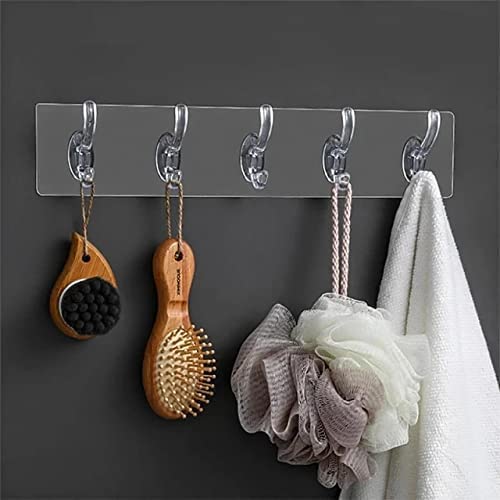 6 Row (Pack of 06) Transparent Wall Hooks Self Adhesive Clothes Coat Door Hanger