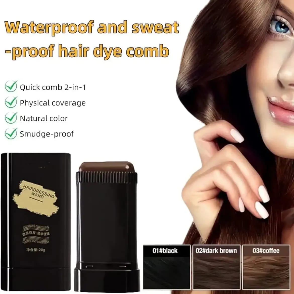 Instant Hair Color Dye Comb Stick Root Touch-Up Cover Gray Hair Long Lasting 20g